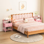 Lerliuo Nightstand with Charging Station and USB Ports, 3-Tier Storage Pink End Table with Drawer Shelf, Night Stand for Small Spaces, Wood Bedside Table for Living Room, Bedroom - ‌Light Pink