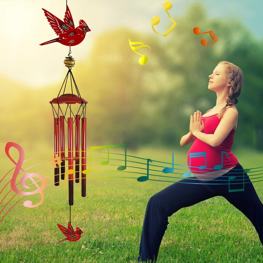 Cardinal Wind Chimes Outdoor Gift Metal Red Bird Wind Chimes for Outside/Indoors, Home, Lawn, Porch, Patio, Garden Decor, Yard Decoration (Fly red Bird)