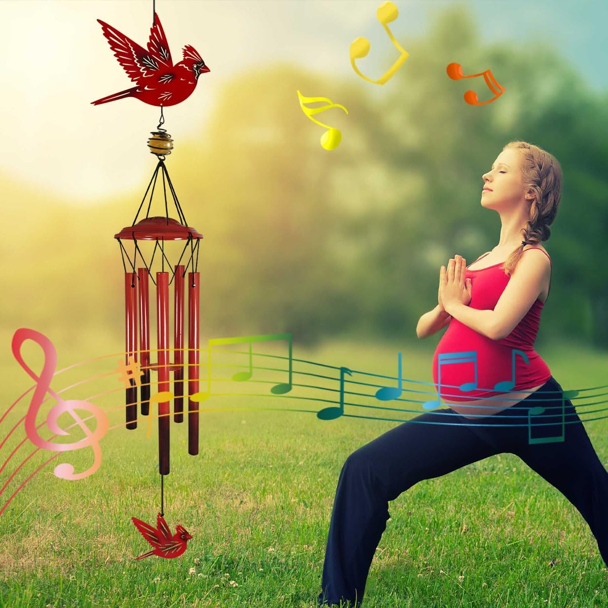 Cardinal Wind Chimes Outdoor Gift Metal Red Bird Wind Chimes for Outside/Indoors, Home, Lawn, Porch, Patio, Garden Decor, Yard Decoration (Fly red Bird)