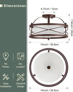 Entryway Drum Light Fixtures, Semi-Flush Mount Rustic Ceiling Light for Hallway Living Room Bedroom Kitchen (Old Bronze Finished)