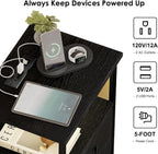 Fixwal Night Stand with Charging Station (2 AC Outlets & 2 U-S-B Ports) LED Nightstand Small Dorm Room Furniture, 2 Fabric Storage Drawers, Bedside Table End Tables Bedroom, Modern Black