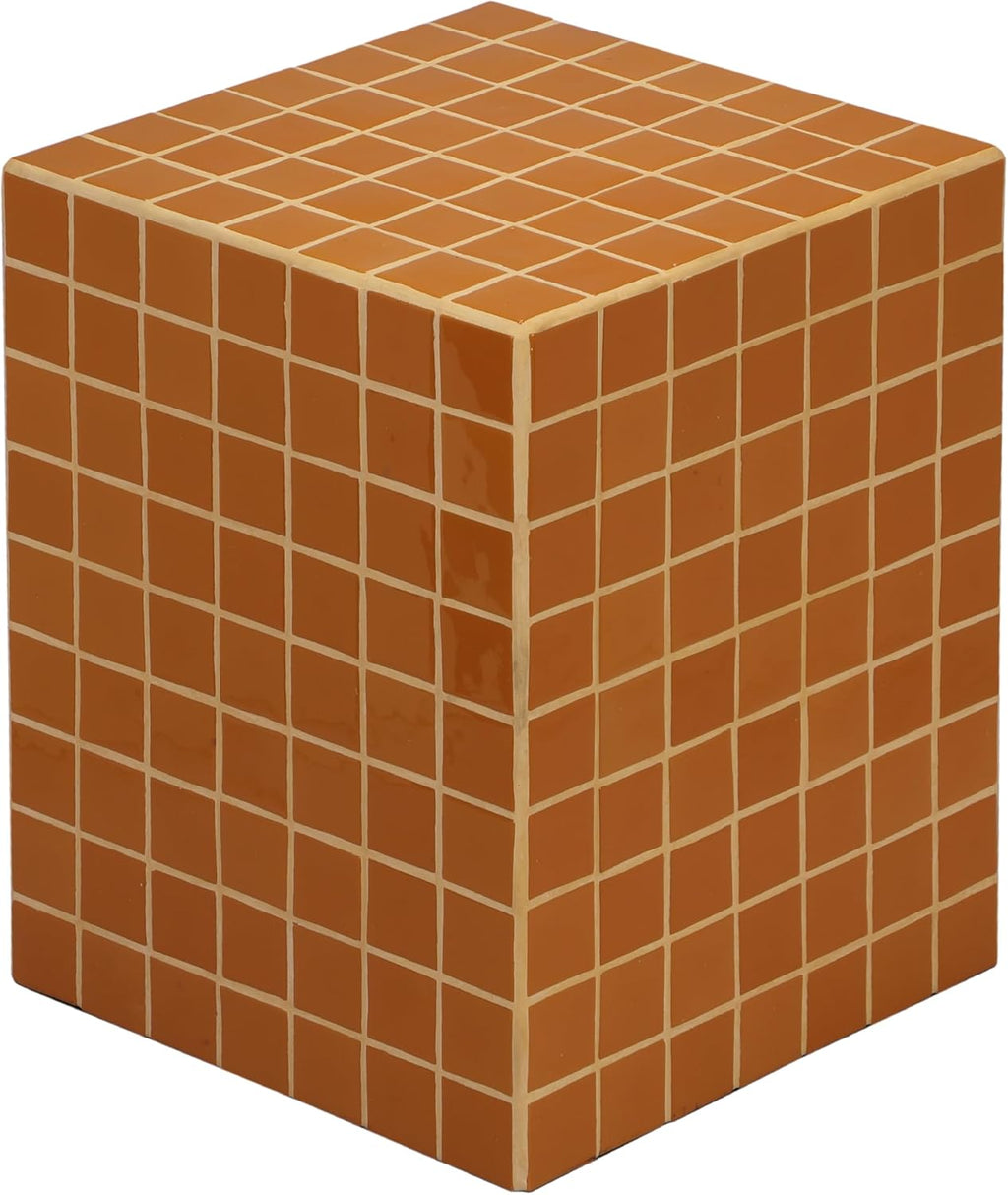 Eyely DNE2000C Eira 18" Modern Bohemian Ceramic Tiled Rectangle End Table, Side Table for Bedroom, Living Room, Dark Orange/Light Orange
