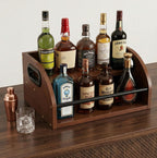Wooden Wine Rack Display Shelf, 2-Tier Countertop Organizer and Liquor Bottle Display Shelf for Home Bar, Wine Bottle Holder with Open Front Storage, Rustic Bar Accessories Stand for Cabinet