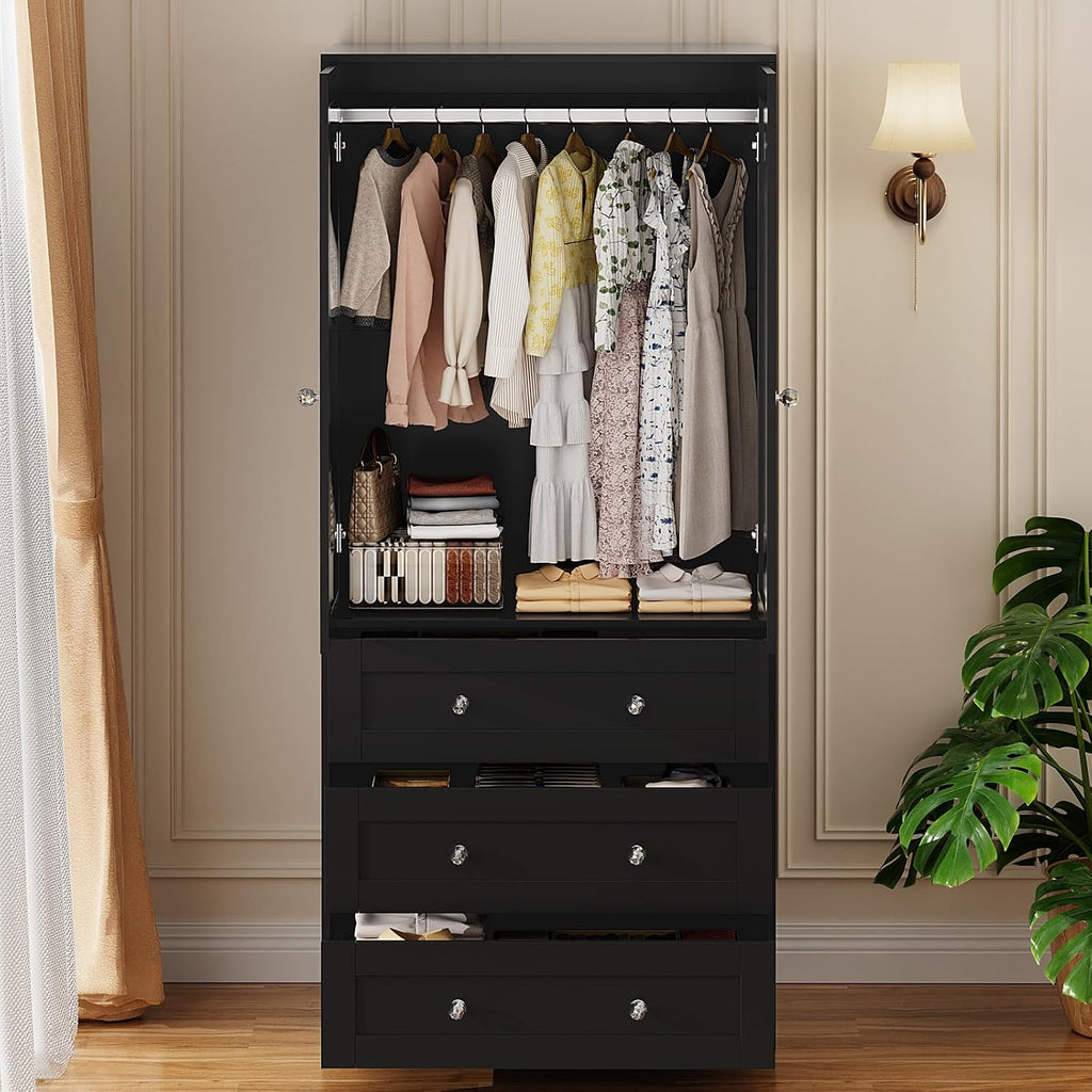 VOWNER 71" Tall Armoire Wardrobe Closet with Drawers and Mirror