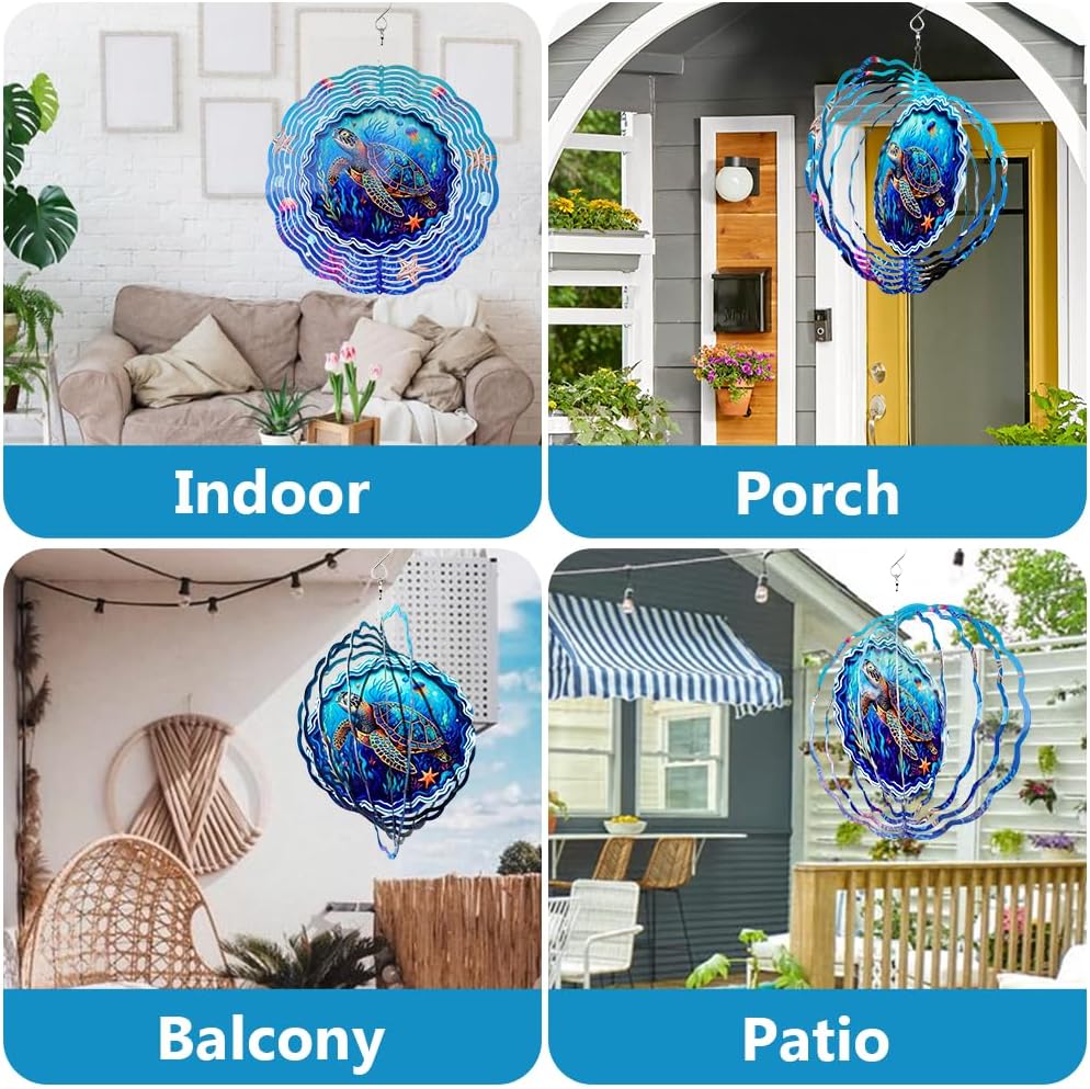 Sea Turtle Wind Spinner, 3D Hanging Stainless Steel Garden Spinner, Wind Spinner Hanging for Outdoor & Indoor Décor, Unique Gifts for Yard Garden Decoration or Patio Décor (Sea Turtle)