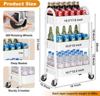 3 Tier Rolling Storage Cart with Wheels for Pantry Floor Organzier, Metal Utility Roller Trolley on Lockable Wheels, Three Tiered Snack Carts for Laundry, Kitchen Organziers, Art, Craft, Book, White