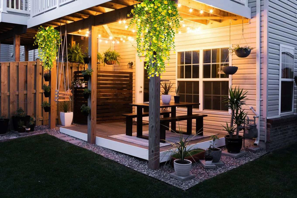 RECUTMS Outdoor Fake Hanging Plants,Hanging Plant Vine with Lights,Faux Eucalyptus Leafs Greenery Vine Plant Faux Plants Fake Plants Greenery for Jungle Theme Party Wedding Decoration(Yellow)
