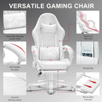 White Gaming Chair,Ergonomic Massage Office Desk Chair with Footrest | Pocket Spring Cushion,Reclining,Thick High Back,Headrest and Lumbar Support,Adjustable Leather Computer Chair Gamer Chair