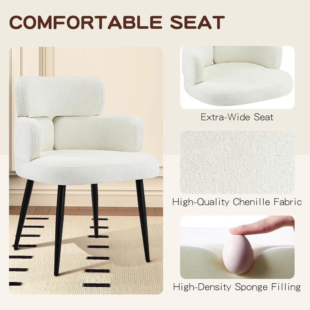 Accent Dining Chair with Arms,Set of 2 Modern Upholstered Side Chair with Soft Fabric Black Metal Legs, Comfy Spacious Seat & Back for Dining Room/Living Room/Bedroom, Beige