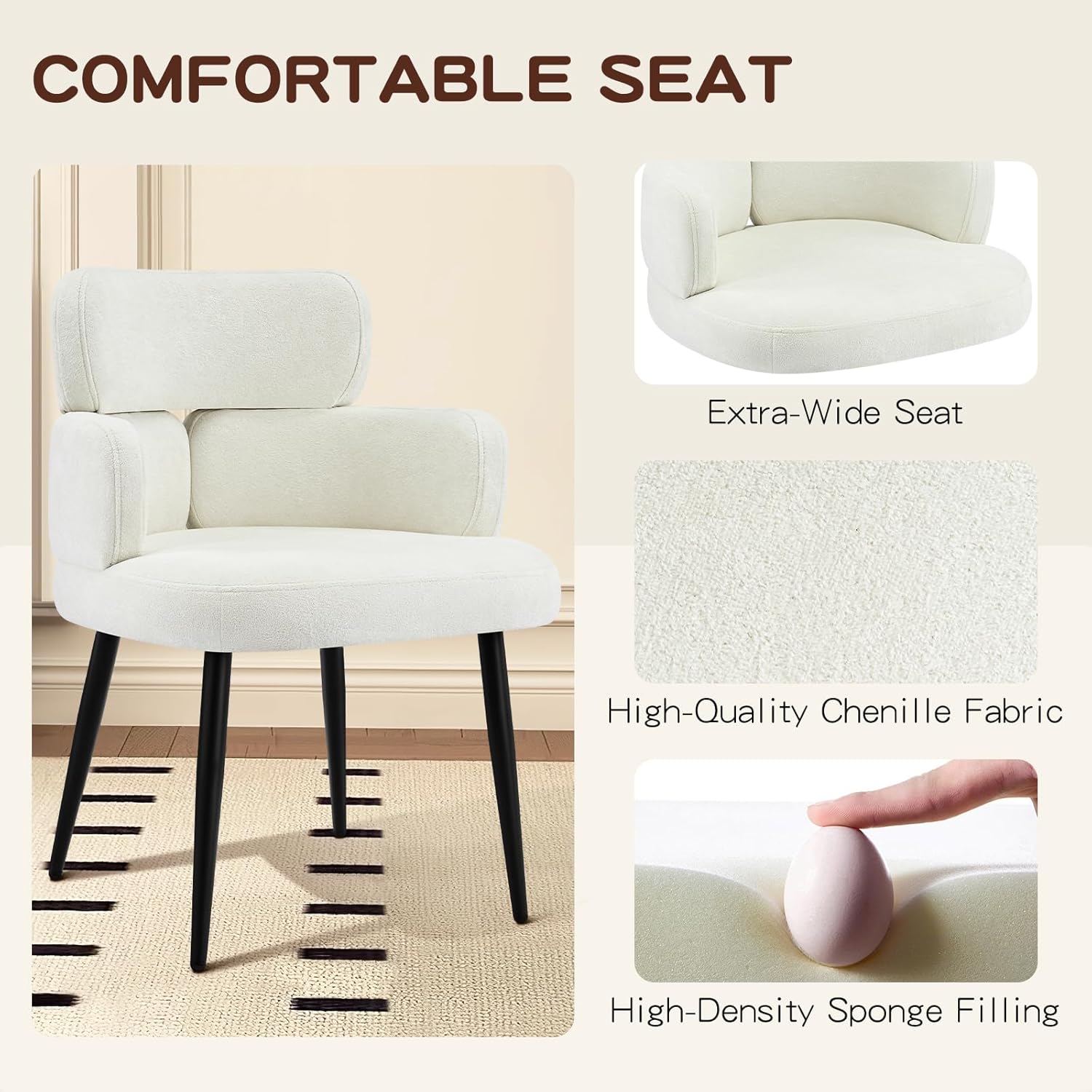 Accent Dining Chair with Arms,Set of 2 Modern Upholstered Side Chair with Soft Fabric Black Metal Legs, Comfy Spacious Seat & Back for Dining Room/Living Room/Bedroom, Beige