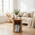Modern Walnut End Table with Storage - Fluted Design Living Room Accent Table, Tall Bedside Nightstand & Sofa Side Table for Small Spaces, Dark Wood Finish (23.6" Wide, Natural)