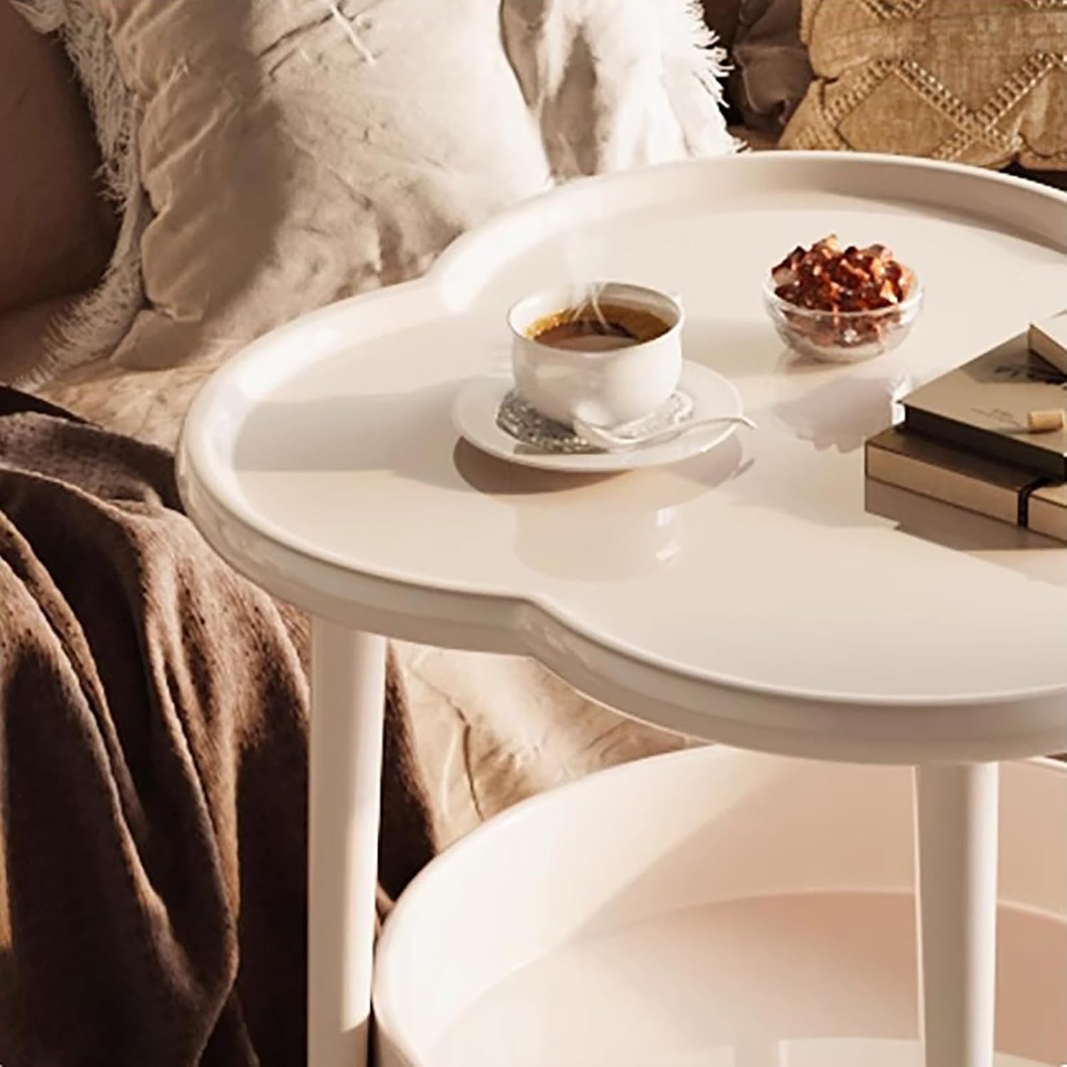 2 Tier Round Side Table, End Table with Storage Shelf, Small Round Nightstand for Living Room, Sofa Coffee Table, End Tables Indoor Outdoor for Small Spaces Bedroom Balcony Office
