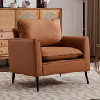 YISHENG Mid-Century Modern Living Room Accent Chairs Set of 2 - Oversized Faux Leather Armchairs with Removable Cushions & Metal Legs, Comfortable Sofas for Office/Lounge/Bedroom/Reception,（Brown）