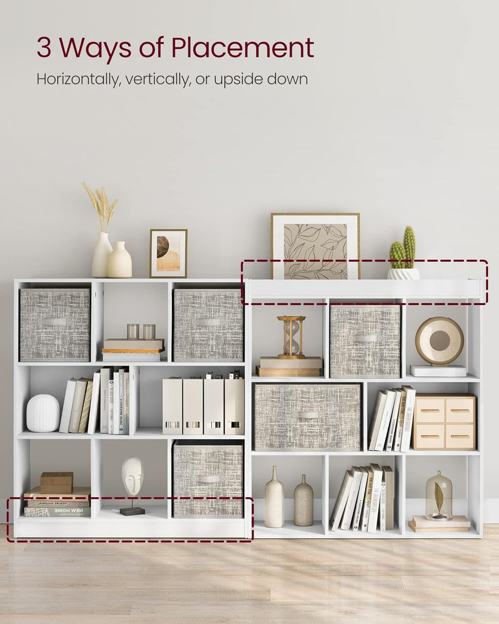 VASAGLE Bookcase, Bookshelf, Freestanding Storage Unit, 8 Open Compartments, Used Horizontally, Vertically, Upside Down, 11 x 35.4 x 39.4 Inches, for Living Room, Study, Office, Cloud White ULBC55WT