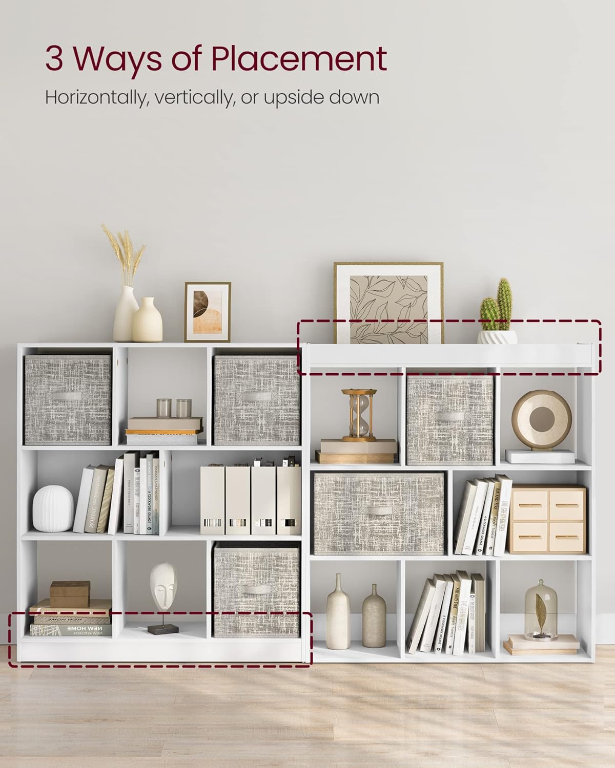 VASAGLE Bookcase, Bookshelf, Freestanding Storage Unit, 8 Open Compartments, Used Horizontally, Vertically, Upside Down, 11 x 35.4 x 39.4 Inches, for Living Room, Study, Office, Cloud White ULBC55WT