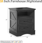 Fluest 24" Tall Farmhouse Nightstands Set of 2, Night Stands with Fast Charging Station, Beside Tables with Drawers and Open Storage, Rustic End Tables for Bedroom, Antique Black