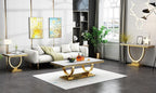 Modern Luxury Faux Marble End Table with Polished Gold Stainless Steel Base Square White Marble Side Table Elegant Small Bedside Table for Living Room Bedroom Office