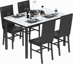Hooseng Dining Table Set for 4, Faux Marble Small Kitchen Table with 4 PU Leather Chairs, Modern 5 Piece Dinner Table Set for Dining Room, Breakfast Nook, Samll Space, White & Black