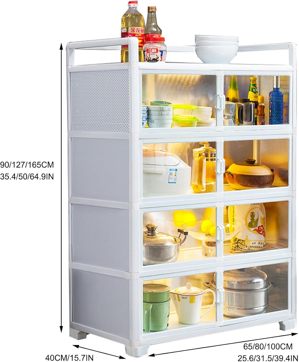 Kitchen Pantry Storage Cabinet, Freestanding Kitchen Storage Cabinet with Acrylic Door, Microwave Stand Tall Storage Pantry Cabinet, Kitchen Buffet Sideboard for Spices, Dishes, Pots, Pans(65*40*90cm/