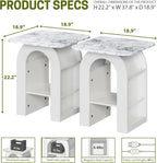 Small End Tables Living Room Set of 2 for Small Spaces,19" Marble Top Nightstand with RGB Strip, Side Table with Storage Shelf