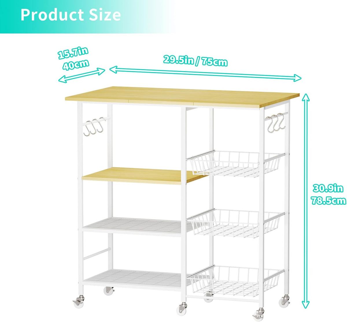 HapiRm Rolling Kitchen Microwave Cart - 4 Tier Microwave Table Stand with Pull-Out Baskets, Coffee Bar Baker's Rack with Wheels Rolling Storage Cart Organizer Shelf for Living Room Office, Balcony