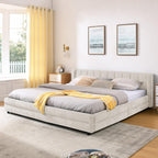 KEIKI Thick Chenille King Bed Frame with 4 Storage Drawer & Upholstered Tufted Cushioned Headboard, Modern Solid Wood Floor Platform Cloud Bed Frame for Bedroom, No Box Spring Needed, Beige