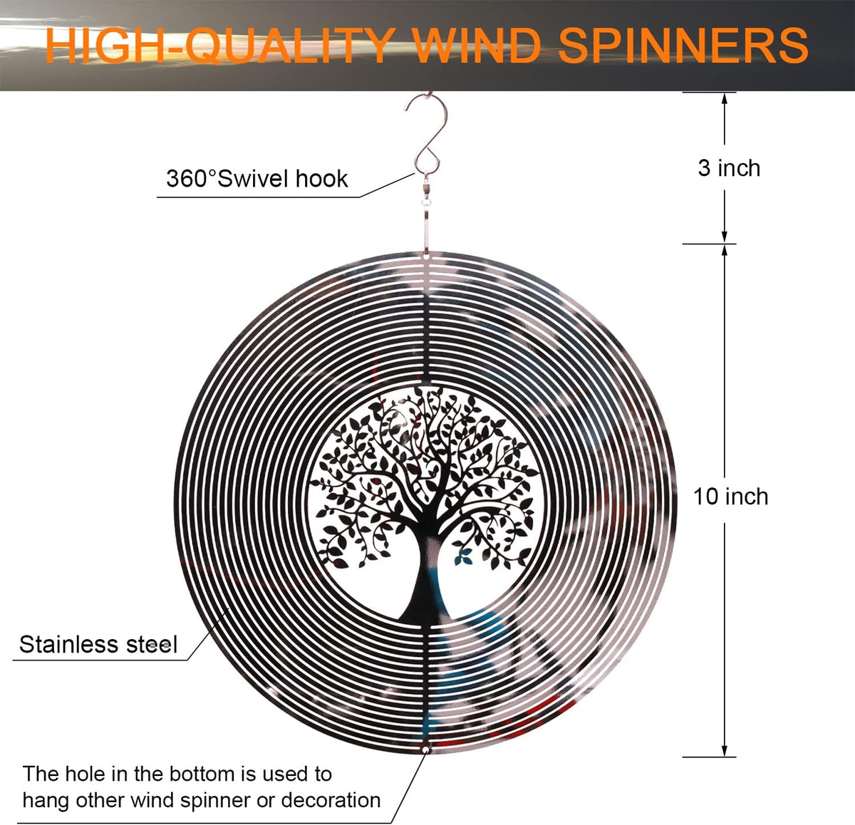 SPRING SONG Tree of Life 3D Wind Spinner for Yard and Garden Mirrored Stainless Steel Spinner Indoor and Outdoor Hanging Decor Crafts Ornament Gifts Kinetic Art Yard Garden Spinner
