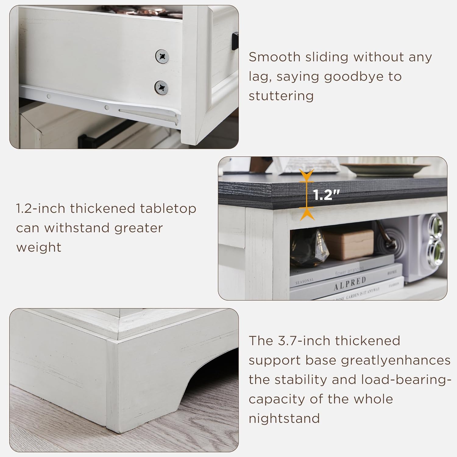 ACCOHOHO 18" Farmhouse Nightstand Set of 2 with Charging Station,End Table with 2 Drawers Storage,Side Table,Bedside Cabinet for Bedroom,Living Room, Antique White