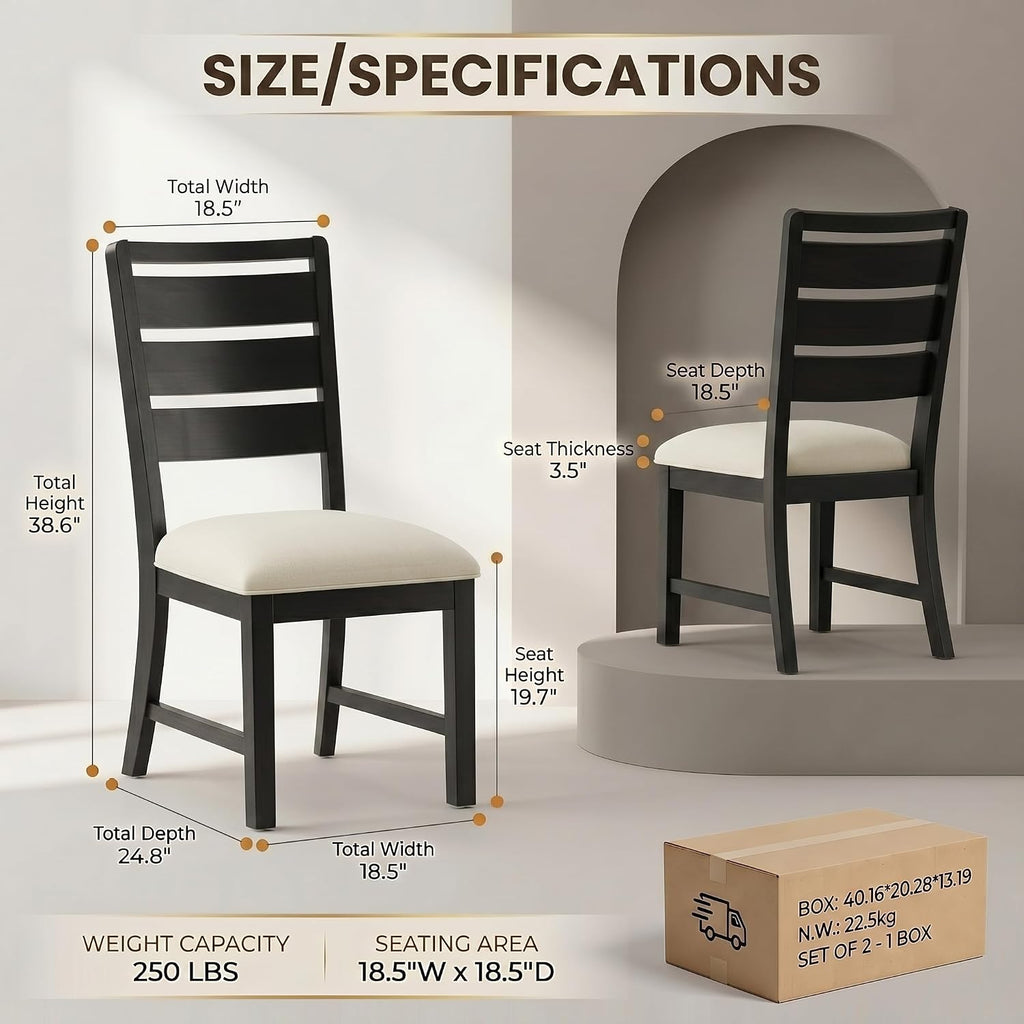COLAMY Modern Dining Chairs Set of 4, Breathable Fabric Kitchen Chairs with High-Resilience Cotton Padding, Ergonomic Solid Wood Legs Accent Seating for Living Room 250LBS,Black