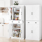 Tall Free Standing Kitchen Pantry Storage Cabinet, Wooden Farmhouse Style, Deep Organization for Kitchen