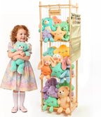 54-Inch Tall Stuffed Animal Storage Organizer - Premium Wooden Plush Toy Holder Zoo, Large Toy Storage Tower with Elastic Rope & Side Storage Bag for Kids Room, Nursery, Playroom, Corner (Sprinoak)