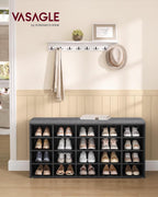VASAGLE Shoe Bench with Cushion, 20 Compartments, 12 x 47.2 x 24.7 Inches | Entryway Storage Bench with Padded Seat, for Bedroom, Ebony Black and Slate Gray, CUSTOS Collection ULHS045B101S