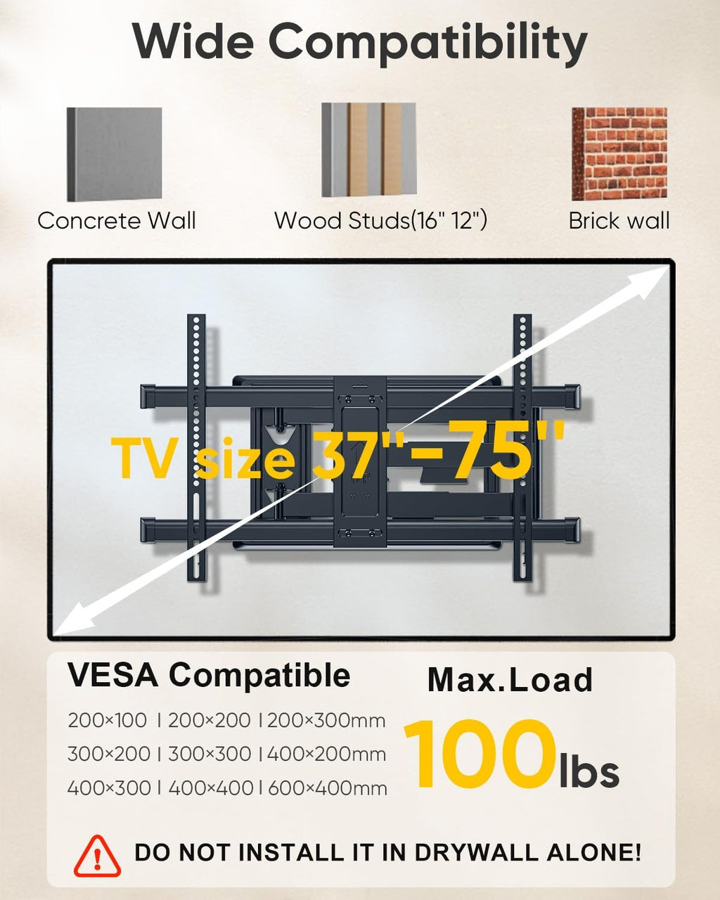 FORGING MOUNT Corner TV Wall Mount for Most 37-75 Inch TVs up to 99lbs | Full Motion TV Wall Mount with 30" Long Extension Arm, Swivel Tilt, Max VESA 600x400mm