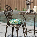 Bistro Chair Cushions 15 inch,Set of 2,Tufted Tropical Round Chair Cushions with Ties,15"x15"x4",Water Resistant Round Seat Cushion for Barstool,Patio Garden Kitchen Outdoor Furniture(Palm Leaf)