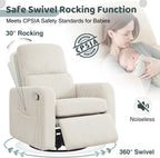 Swivel Rocker Recliner, Oversized Manual Nursery Glider Rocking Recliner Chair with Removable Cushion, Upholstered Corduroy Swivel Reclining Chair for Nursery Living Room Bedroom, Cream White