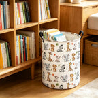 Round Jungle Wildlife Laundry Hamper, Cotton Canvas Storage Bin | Waterproof stain-resistant cotton canvas, reinforced hand grips, jungle wildlife print for bedroom, bath and dorm belongings