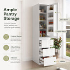 Kitchen Pantry Cabinet, 70.9" Tall Pantry Storage Cabinet with Doors, 3 Drawers, Shelves and Right-Side Door Racks, Freestanding Kitchen Storage Cabinet for Kitchen and Home, White