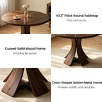 43.3" Round Dining Table Set for 4, 5 Piece Farmhouse Kitchen Table Set with 4 PU Chairs, Mid Century Modern Dining Table with Curved Solid Wood Frame for Dining Room, (Walnut Table+4 Beige Chairs)