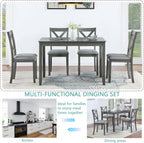 LUMISOL 5-Piece Dining Table Set for 4, Farmhouse Kitchen Table Set with 4 Upholstered Chairs, Wood Table and Chairs Set for Dining Room, Kitchen, Small Space, Grey