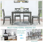 RuiSiSi 5 Piece Dining Table Set for 4, Farmhouse Kitchen Table with 4 Padded Seat Chairs, Wood 5 Piece Dinette Set Rectangular Table for Kitchen, Living Room, Gray
