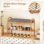 Giantex Shoe Bench with Flip-Top Storage, Bamboo 2-Tier Entryway Bench with Padded Cushion, Shoe Rack Bench for Hallway, Closet, Foyer, Living Room, Bedroom, Mudroom (with Flip-Top Storage)