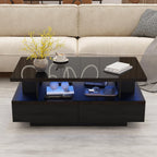 MHOM 41.3" LED Coffee Table, Modern High Gloss Living Room Table with 4 Drawers, Stylish Center Table for Living Room, Office and Apartment, Black