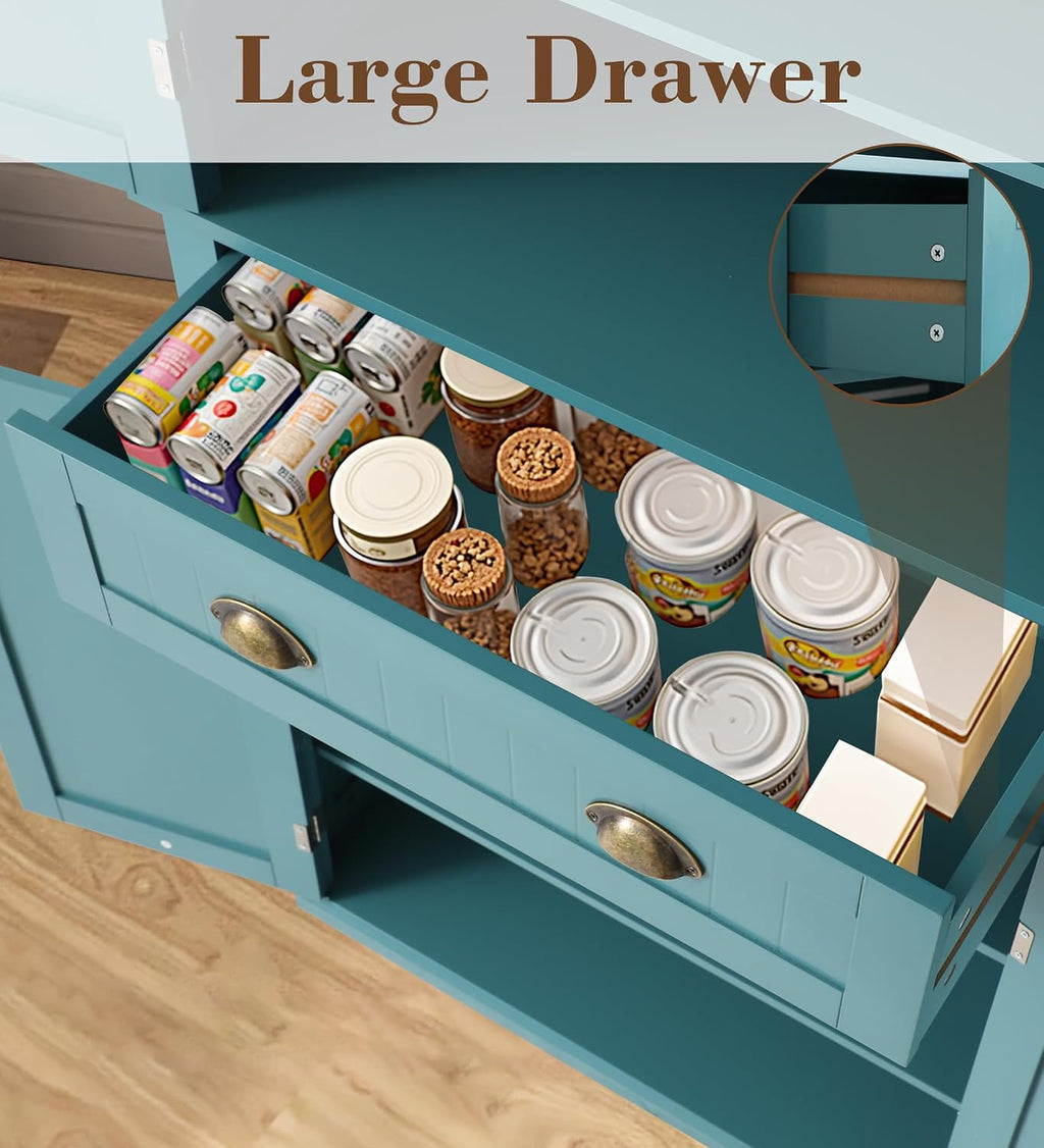 KIGOTY 72" Tall Kitchen Pantry Cabinet with Drawer and 4 Adjustable Shelves, Freestanding Pantry Storage Cabinets, Wood Cupboard Pantry Cabinet for Kitchen, Dining Room, Living Room, Turquoise