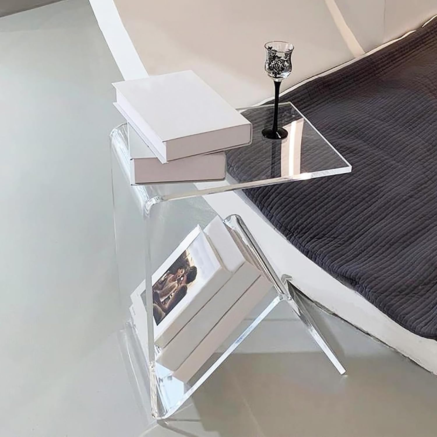 Acrylic C-Shaped Sofa End Table, Acrylic Clear Couch Side Table Modern Tray Snack Table Nightstand Portable Beside Table for Living Room Couch Bedroom