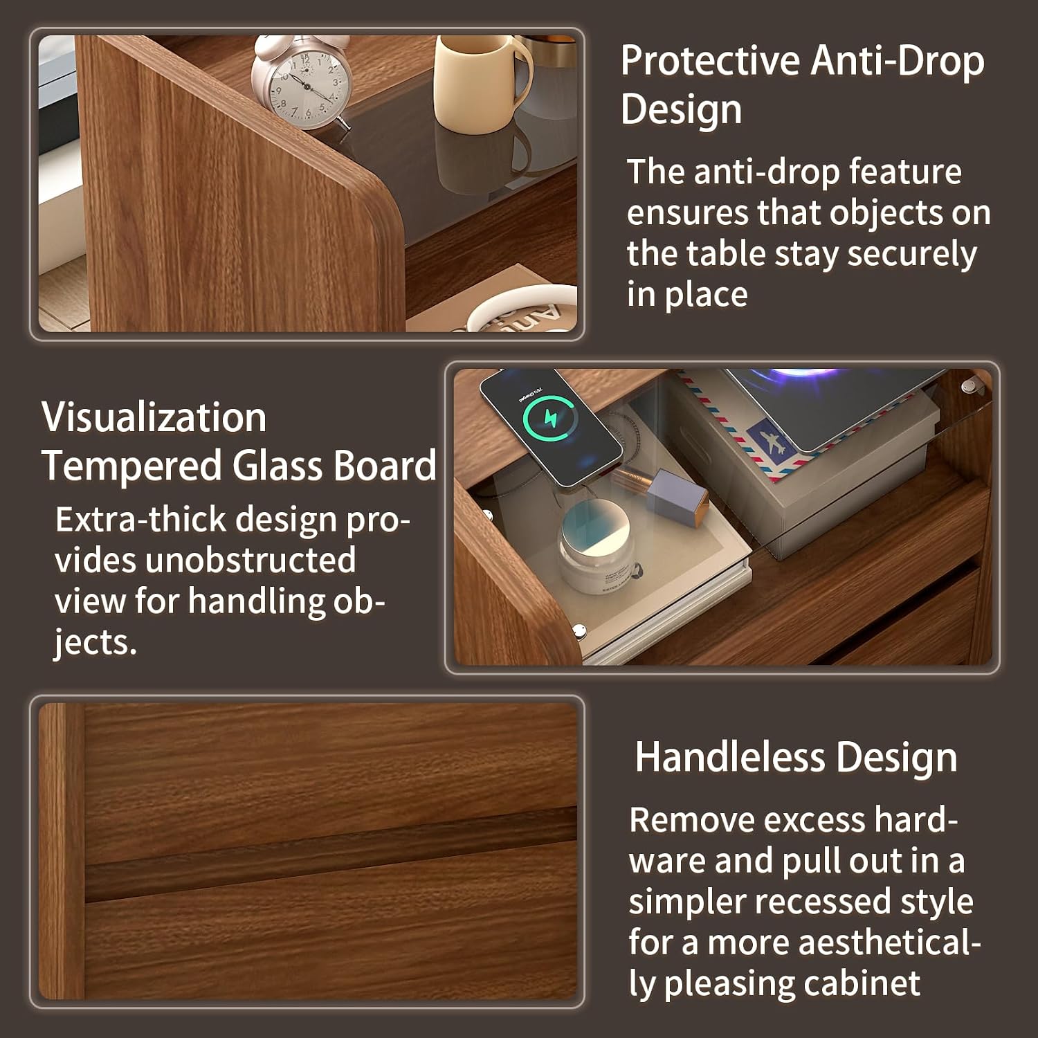 Messenya Modern Nightstand for Bedrooms Set of 2, 20" Wide w/Charging Station & Curved Anti-Collision Design, Mid-Century Storage Cabinet w/Pre-Embedded Slots, Reinforced Panel Construction (2)