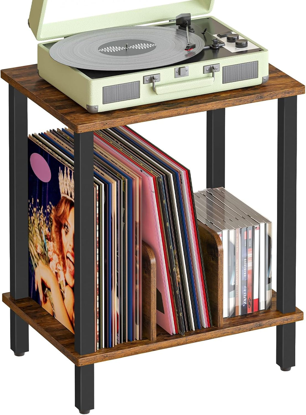 HOOBRO Small End Table, 2-Tier Record Player Stand Vinyl Record Turntable Stand with Storage up to 100 Albums, Small Side Table for Living Room, Bedroom Rustic Brown, FG05RS01