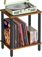 HOOBRO Small End Table, 2-Tier Record Player Stand Vinyl Record Turntable Stand with Storage up to 100 Albums, Small Side Table for Living Room, Bedroom Rustic Brown, FG05RS01
