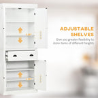 HOMCOM 72" Kitchen Pantry Storage Cabinet, Traditional Freestanding Pantry Cabinet with 4 Doors and 2 Adjustable Shelves, Large Central Drawer, X-Frame, White