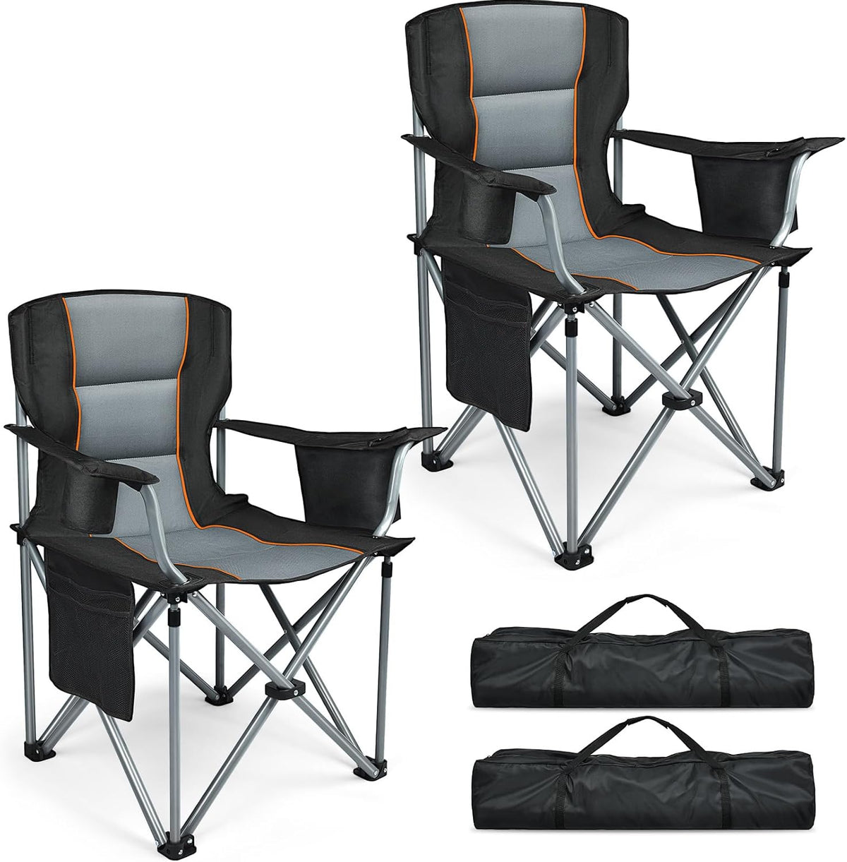 Camping Chairs, 2 Pack Oversized Heavy Duty Fully Padded Folding Chairs | with Cup Holder, Cooler Bag and Side Pocket, Support 400 LBS, Carry Bag Included, Versatile for Sports,Outdoors & Lawns