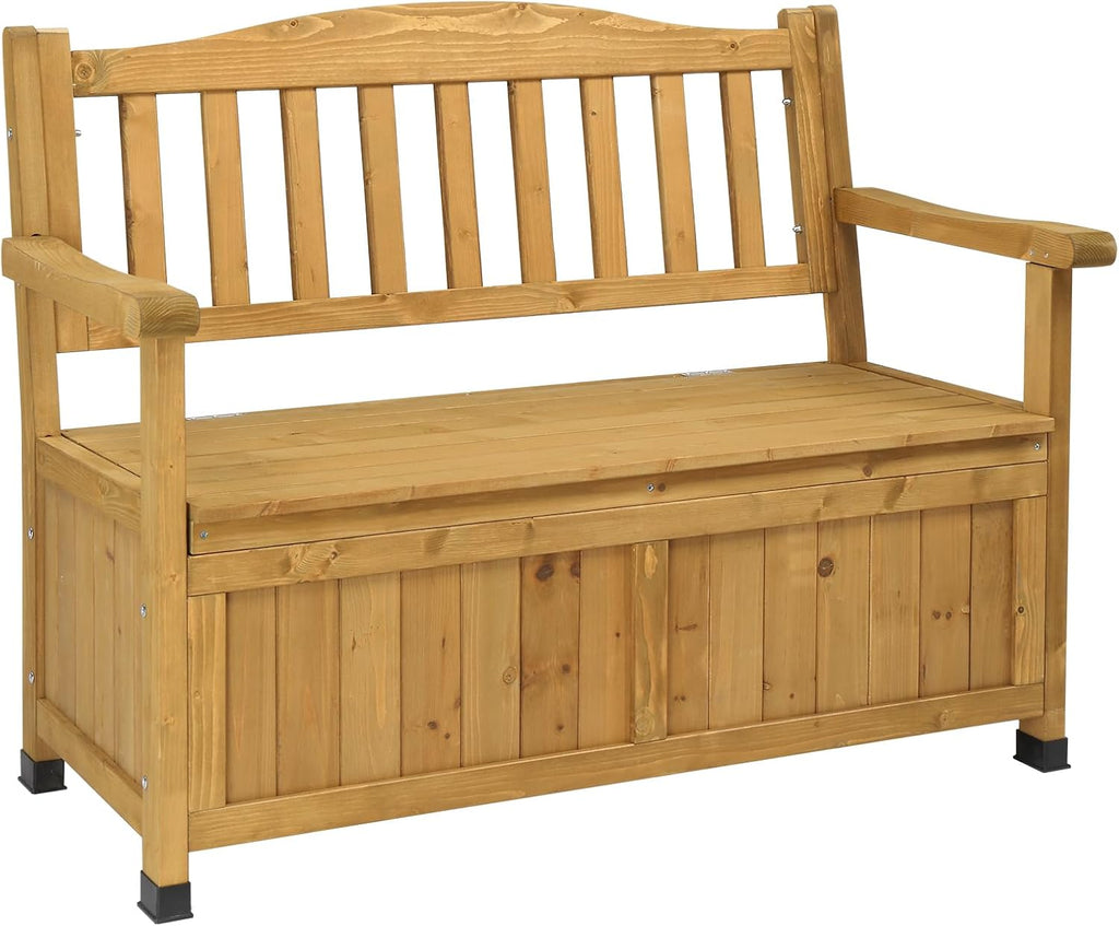 Outdoor Wood Storage Bench Deck Box, Entryway Porch Storage Bench, Wood Loveseat for Garden, Lawn, Balcony & Yard